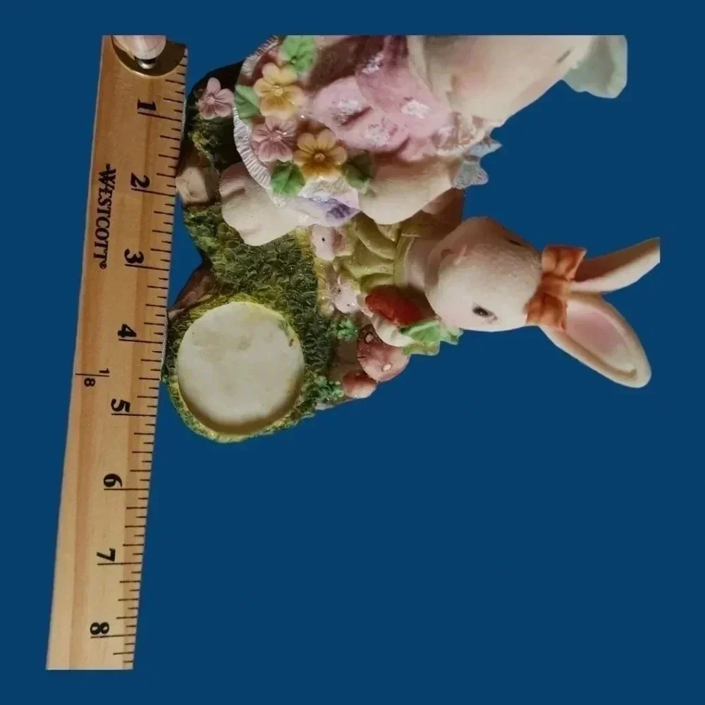 Vtg Cottage charms  ceramic dressed bunnies candle holder